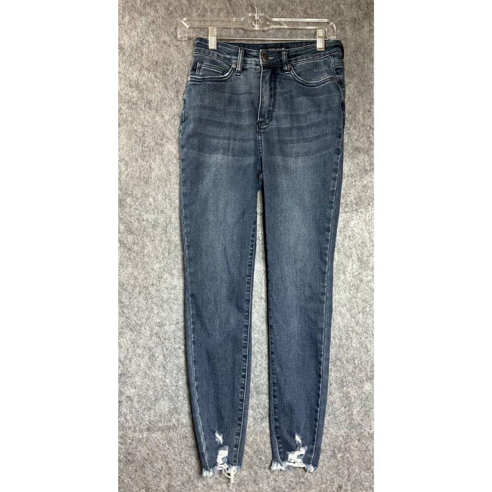 Judy Blue Jeans Womens 3/26 Blue Distressed Pockets Stretch Skinny Fit 25x26
